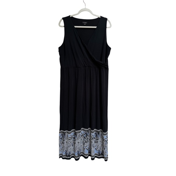 J. Jill Wearever Women's Size Large Petite Maxi Dress Black Blue‎ Floral Border - Picture 1 of 6
